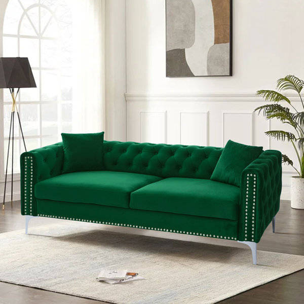 Mercer41 Jackquelyn 78.7" Wide Upholstered Tufted Nailhead Sofa Wayfair